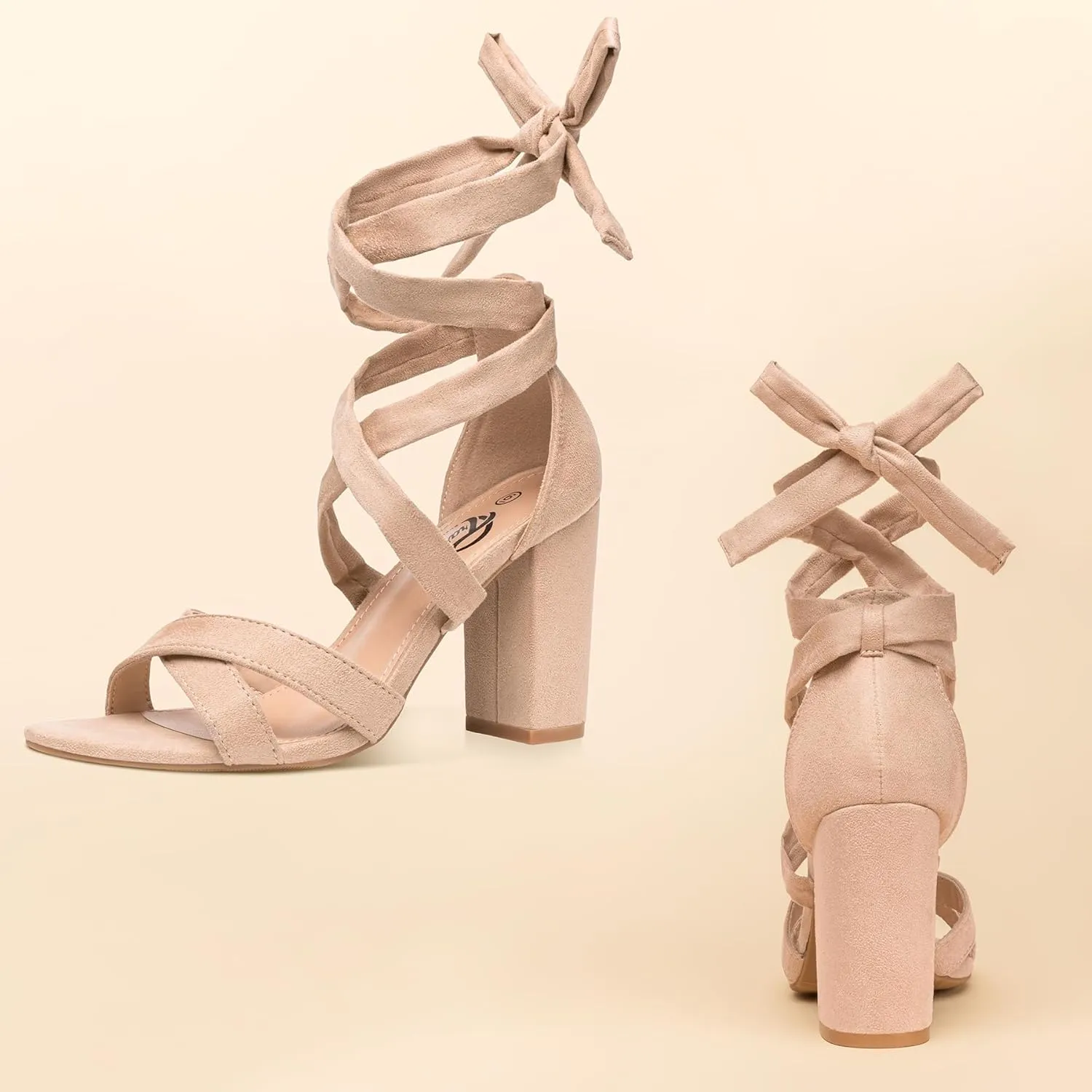 Trary Black Lace Up Pink Nude Heels: Women's Strappy Comfortable High Platform Sandals, Chunky 3 Inch