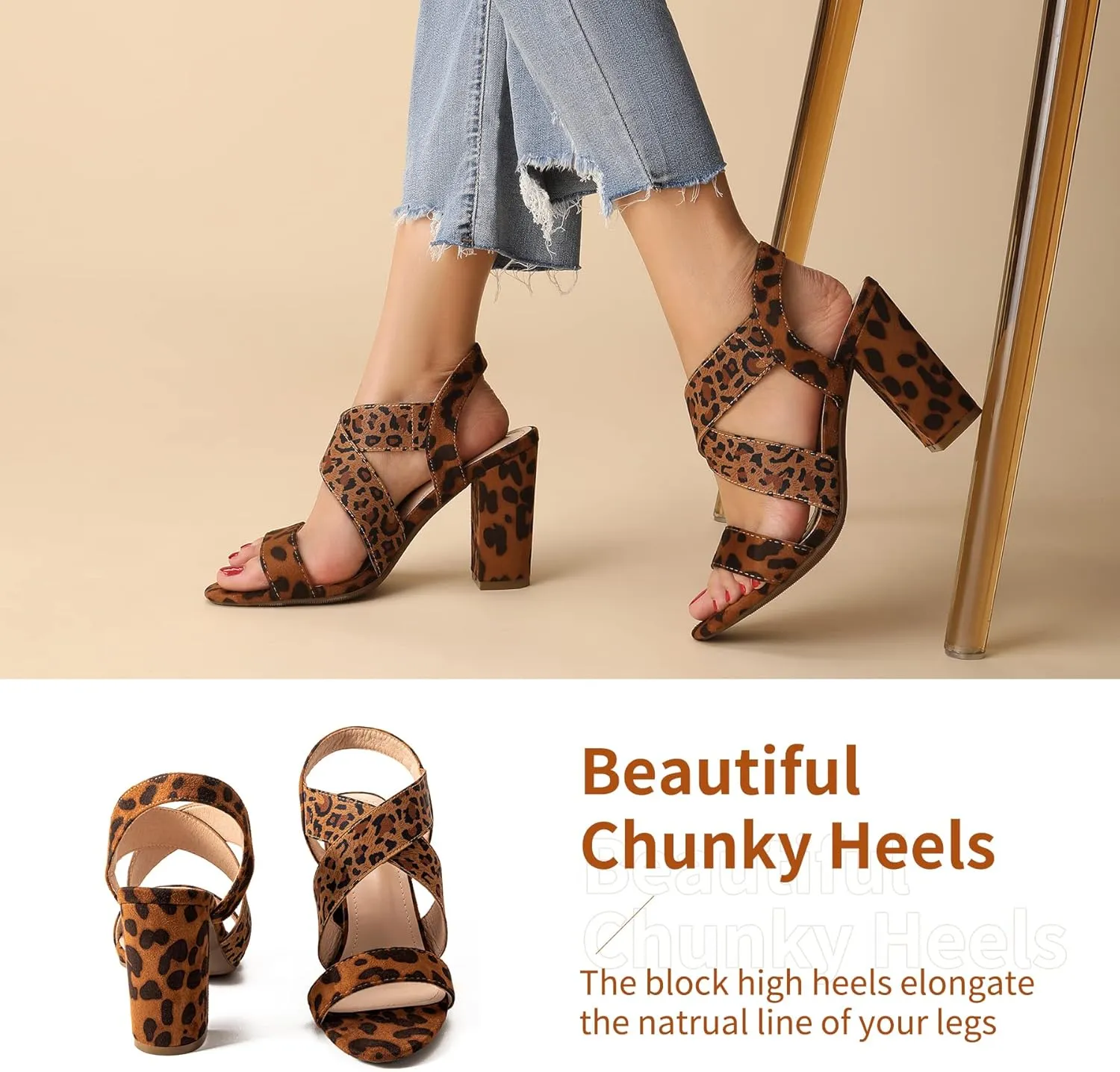 Trary Chunky Heels - Black, Red, Brown Sandals for Women's Homecoming & Prom - Comfortable High Heels with Elastic Ankle Strap