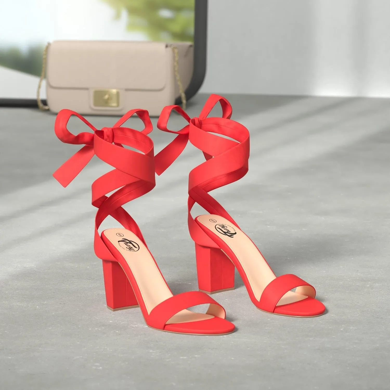 Trary Pink Purple Nude Red Black Heels for Women, Lace Up Chunky Heels for Women, Strappy Heels for Women Sandals, High Platform Stripper Heels, Comfortable Wide Width Tie Up Heels 3 Inch Open Toe