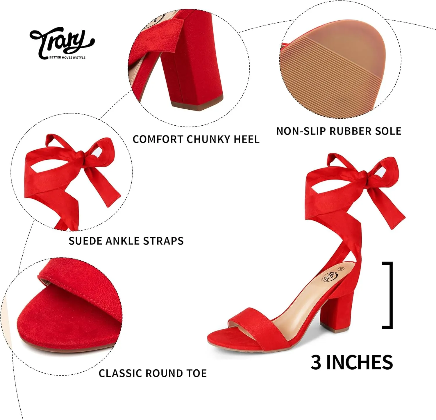 Trary Pink Purple Nude Red Black Heels for Women, Lace Up Chunky Heels for Women, Strappy Heels for Women Sandals, High Platform Stripper Heels, Comfortable Wide Width Tie Up Heels 3 Inch Open Toe