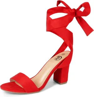 Trary Pink Purple Nude Red Black Heels for Women, Lace Up Chunky Heels for Women, Strappy Heels for Women Sandals, High Platform Stripper Heels, Comfortable Wide Width Tie Up Heels 3 Inch Open Toe