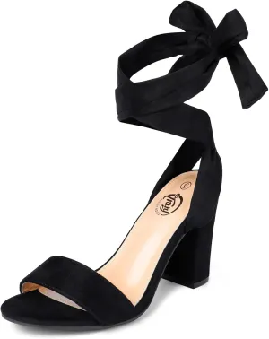 Trary Pink Purple Nude Red Black Heels for Women, Lace Up Chunky Heels for Women, Strappy Heels for Women Sandals, High Platform Stripper Heels, Comfortable Wide Width Tie Up Heels 3 Inch Open Toe