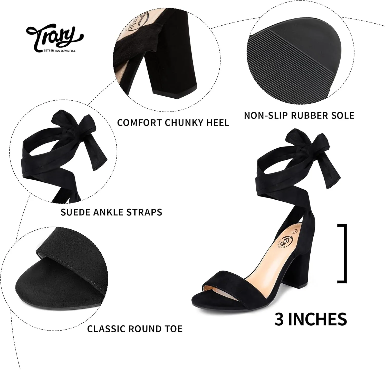 Trary Pink Purple Nude Red Black Heels for Women, Lace Up Chunky Heels for Women, Strappy Heels for Women Sandals, High Platform Stripper Heels, Comfortable Wide Width Tie Up Heels 3 Inch Open Toe