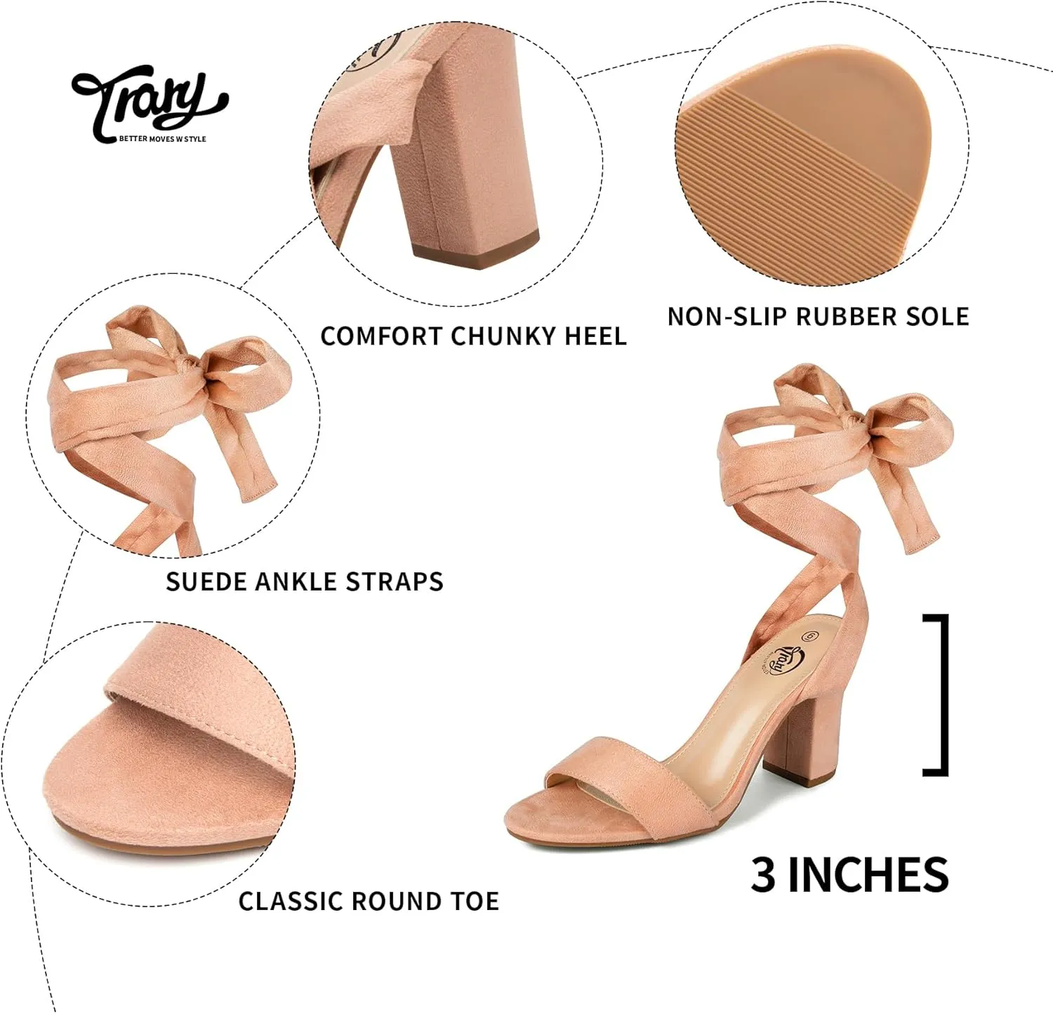 Trary Pink Purple Nude Red Black Heels for Women, Lace Up Chunky Heels for Women, Strappy Heels for Women Sandals, High Platform Stripper Heels, Comfortable Wide Width Tie Up Heels 3 Inch Open Toe