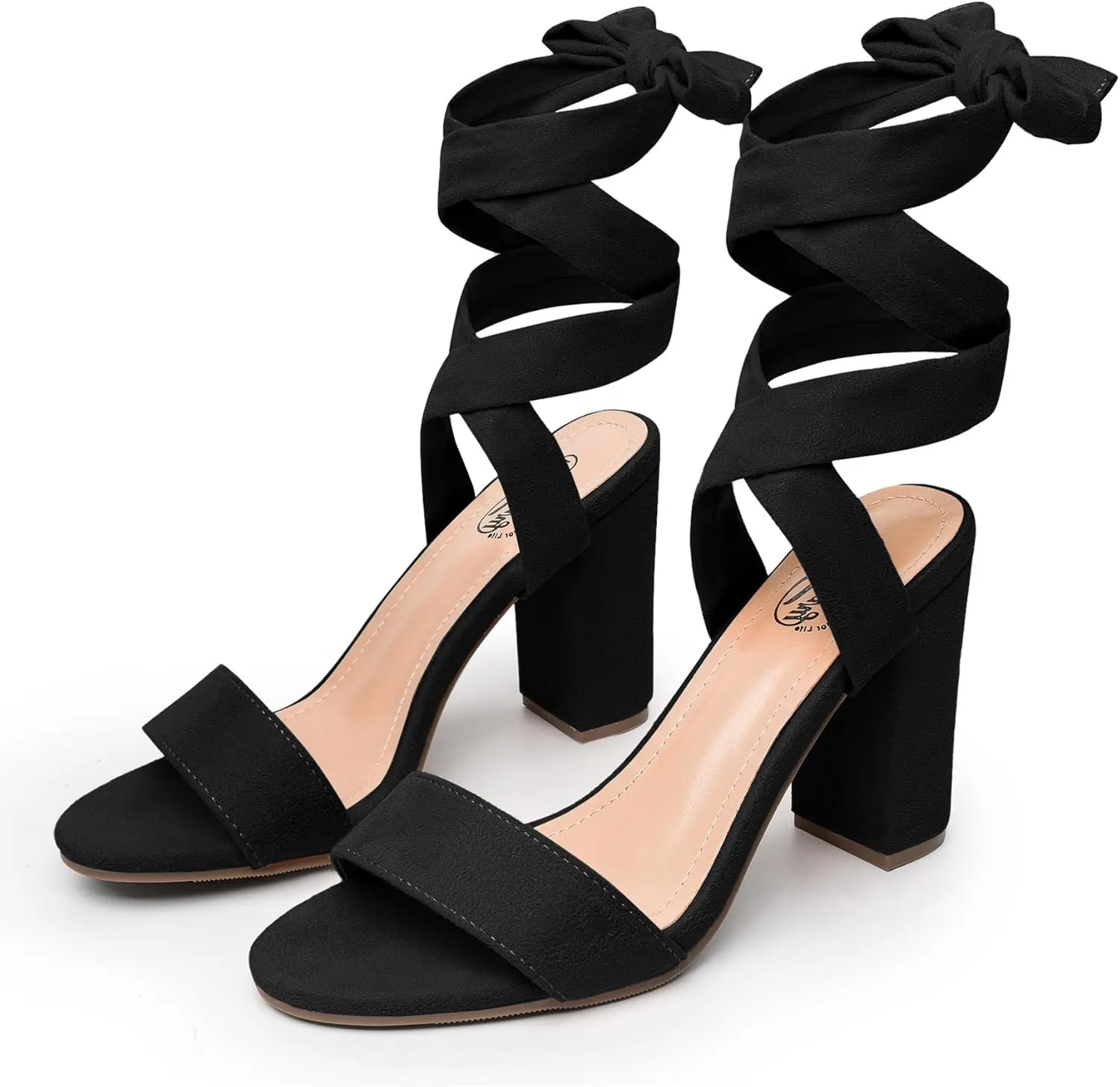 Trary Pink Purple Nude Red Black Heels for Women, Lace Up Chunky Heels for Women, Strappy Heels for Women Sandals, High Platform Stripper Heels, Comfortable Wide Width Tie Up Heels 3 Inch Open Toe
