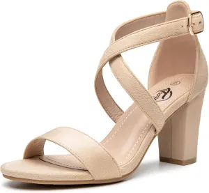 Trary Women's Sandal, White, Block Heel, Ankle Strap, Size 5-11.5, Formal Occasion Attendees