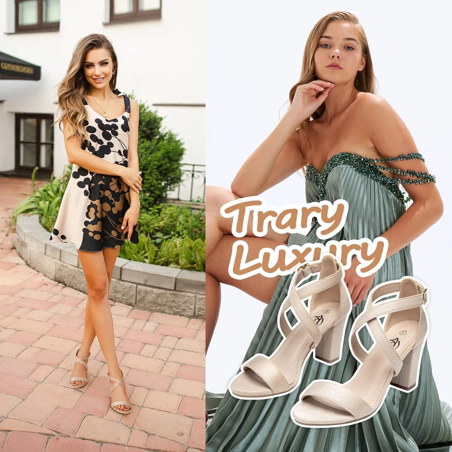 Trary Women's Sandal, White, Block Heel, Ankle Strap, Size 5-11.5, Formal Occasion Attendees