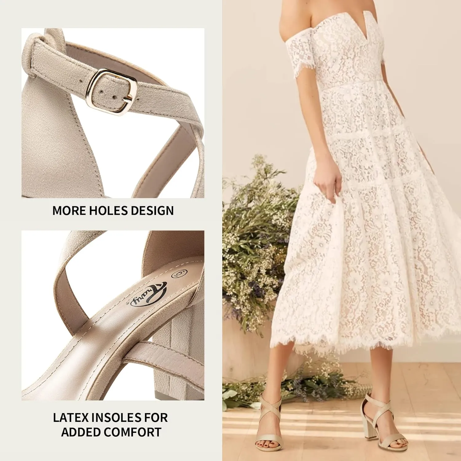 Trary Women's Sandal, White, Block Heel, Ankle Strap, Size 5-11.5, Formal Occasion Attendees