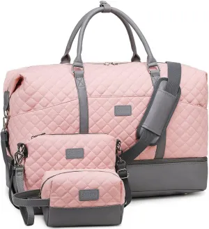 Travel Bag for Women: 21" Large Weekender Bags for Women with Shoe Compartment & Toiletry Bags, 3PCS Overnight Duffel Tote for Carry on Weekend Travel Business Trip Airplane Traveling, Gym