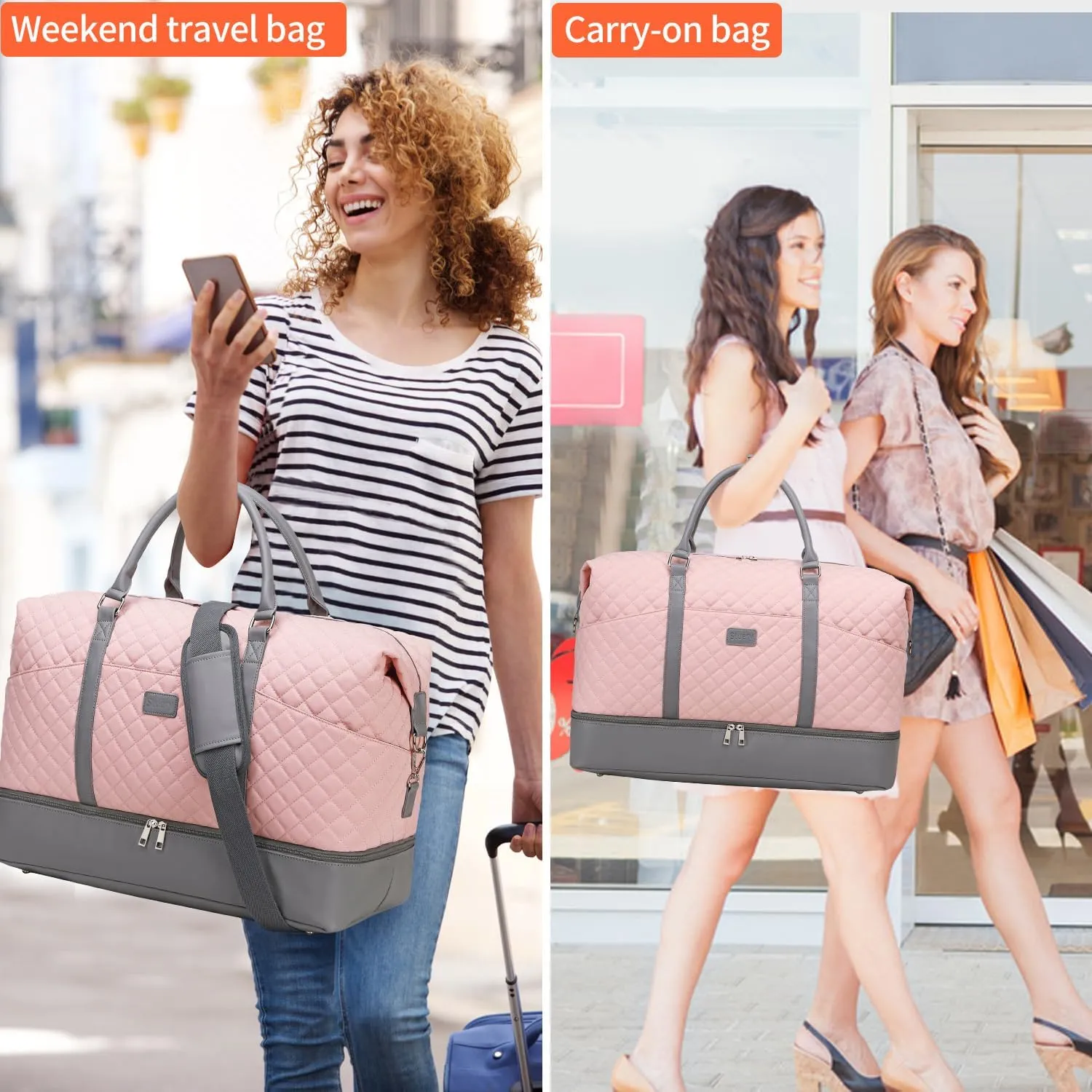 Travel Bag for Women: 21" Large Weekender Bags for Women with Shoe Compartment & Toiletry Bags, 3PCS Overnight Duffel Tote for Carry on Weekend Travel Business Trip Airplane Traveling, Gym