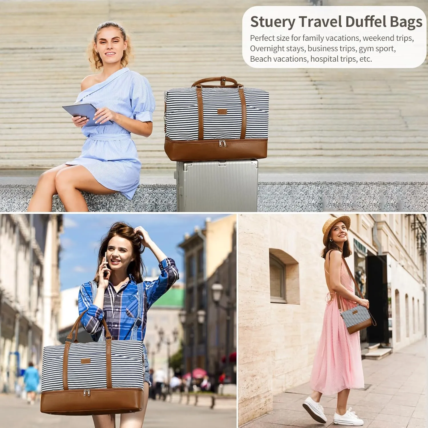 Travel Bag for Women: 21" Large Weekender Bags for Women with Shoe Compartment & Toiletry Bags, 3PCS Overnight Duffel Tote for Carry on Weekend Travel Business Trip Airplane Traveling, Gym