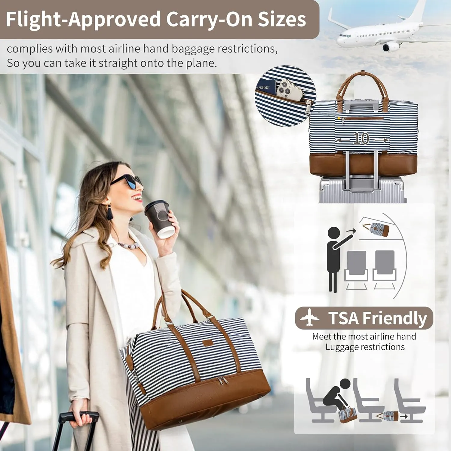 Travel Bag for Women: 21" Large Weekender Bags for Women with Shoe Compartment & Toiletry Bags, 3PCS Overnight Duffel Tote for Carry on Weekend Travel Business Trip Airplane Traveling, Gym