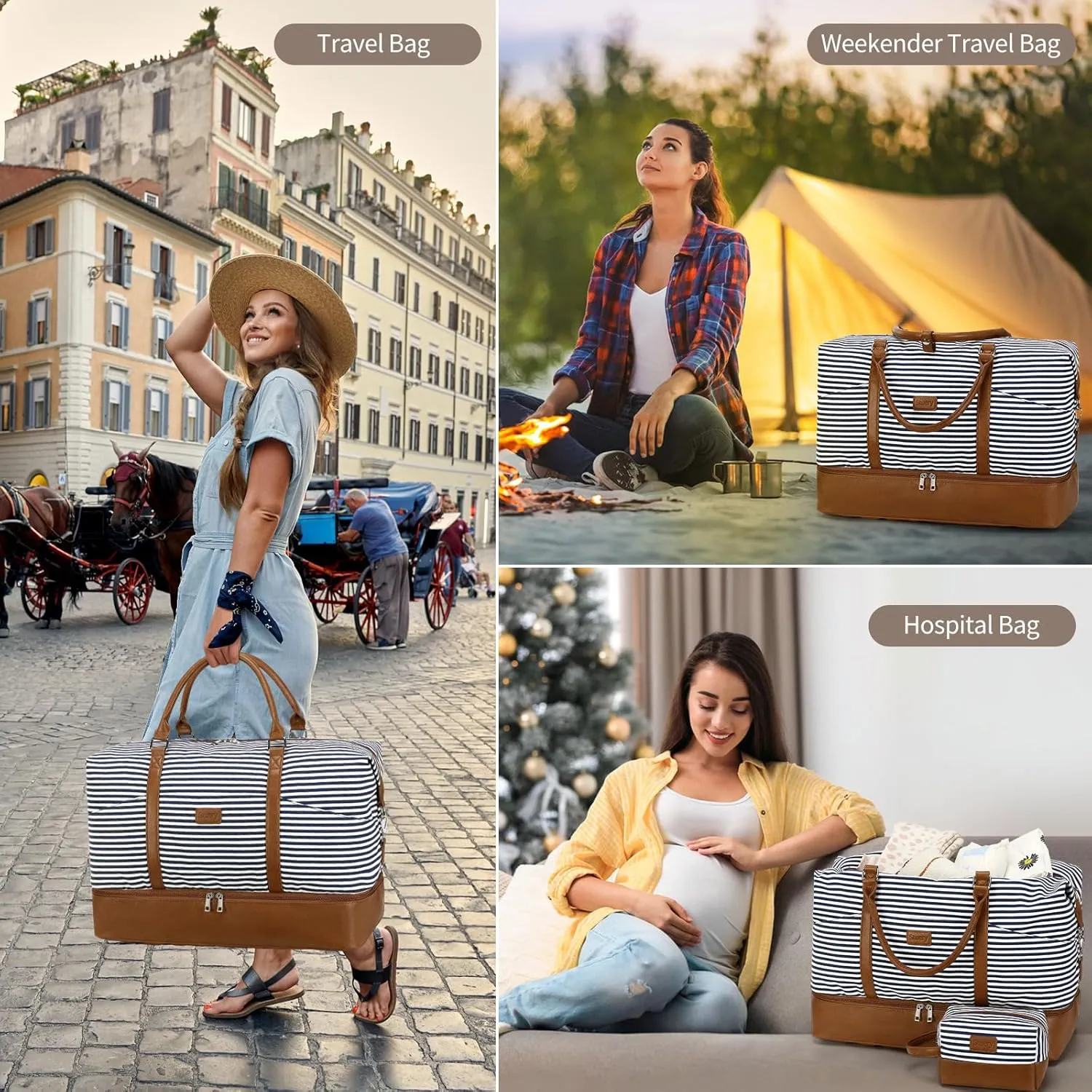 Travel Bag for Women: 21" Large Weekender Bags for Women with Shoe Compartment & Toiletry Bags, 3PCS Overnight Duffel Tote for Carry on Weekend Travel Business Trip Airplane Traveling, Gym