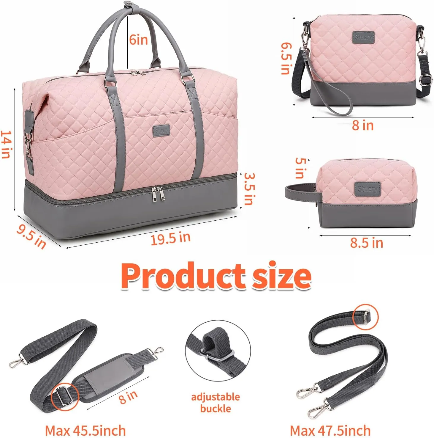 Travel Bag for Women: 21" Large Weekender Bags for Women with Shoe Compartment & Toiletry Bags, 3PCS Overnight Duffel Tote for Carry on Weekend Travel Business Trip Airplane Traveling, Gym
