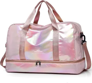 Travel Bag, Gym Bag for Women, Weekender Bags for Women, 40 L Waterproof Duffel Bag, with Shoe and Wet Compartments, Perfect for Gym,Overnight and Travel Use (Pink)