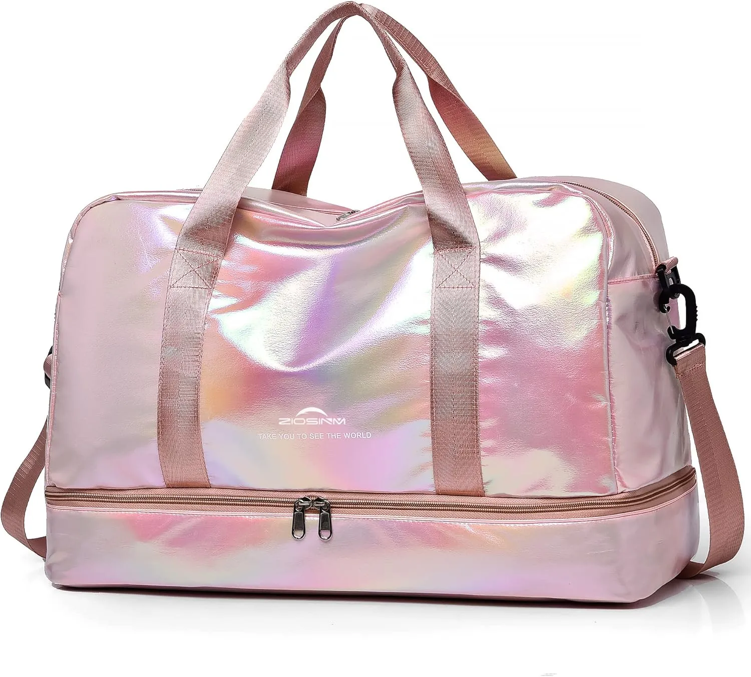 Travel Bag, Gym Bag for Women, Weekender Bags for Women, 40 L Waterproof Duffel Bag, with Shoe and Wet Compartments, Perfect for Gym,Overnight and Travel Use (Pink)