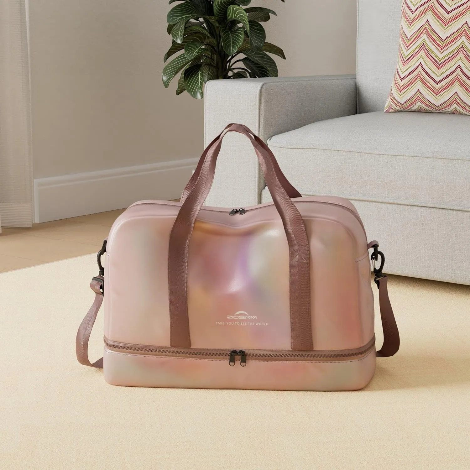 Travel Bag, Gym Bag for Women, Weekender Bags for Women, 40 L Waterproof Duffel Bag, with Shoe and Wet Compartments, Perfect for Gym,Overnight and Travel Use (Pink)