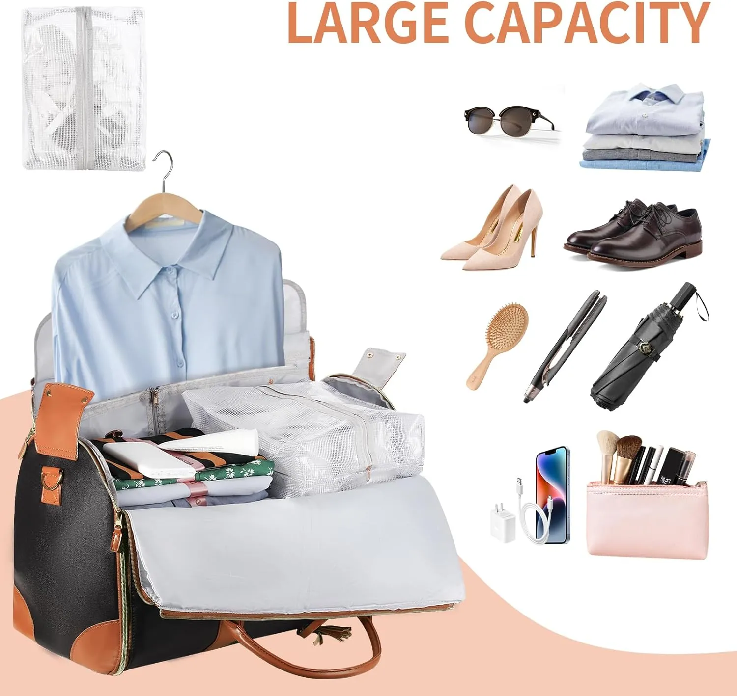 Travel Bags Premium PU Leather Wrinkle-Free Packing Design and 7 different storage compartments perfect for Men and Women Travel (Charcoal)