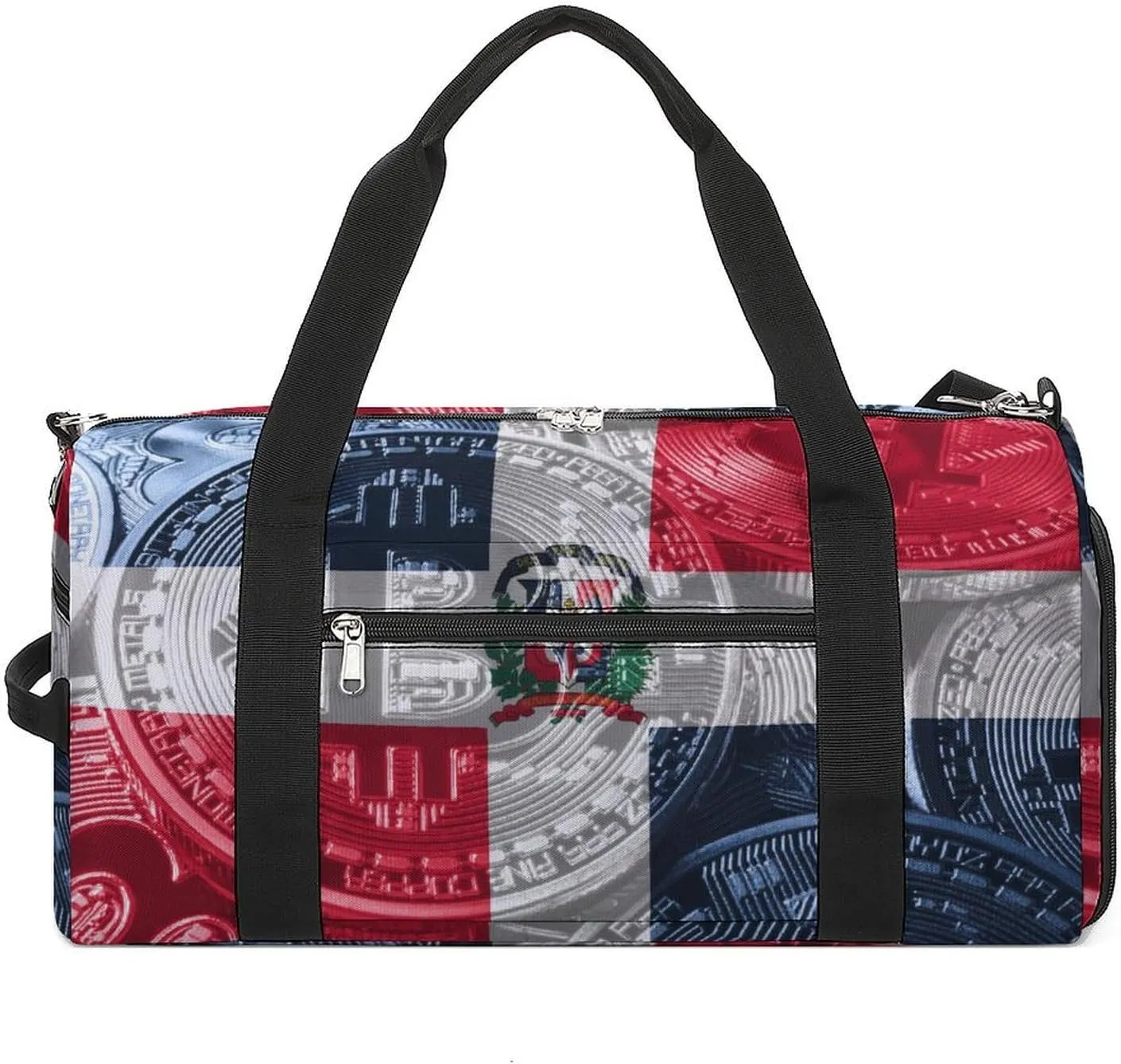 Travel Duffel with Dominican Flag Bitcoin Shoe Compartment for Gym Beach and Sports