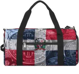 Travel Duffel with Dominican Flag Bitcoin Shoe Compartment for Gym Beach and Sports
