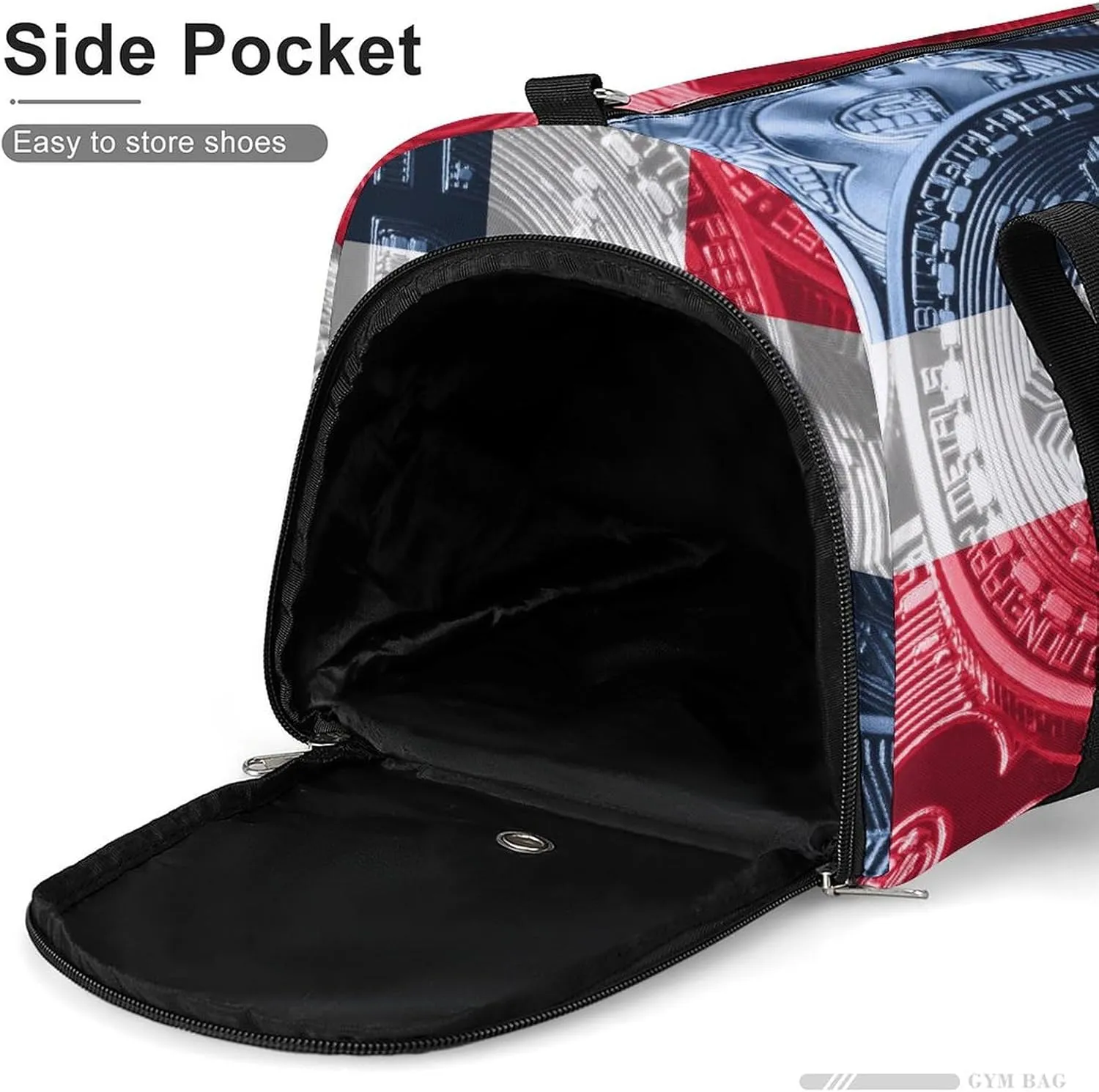 Travel Duffel with Dominican Flag Bitcoin Shoe Compartment for Gym Beach and Sports