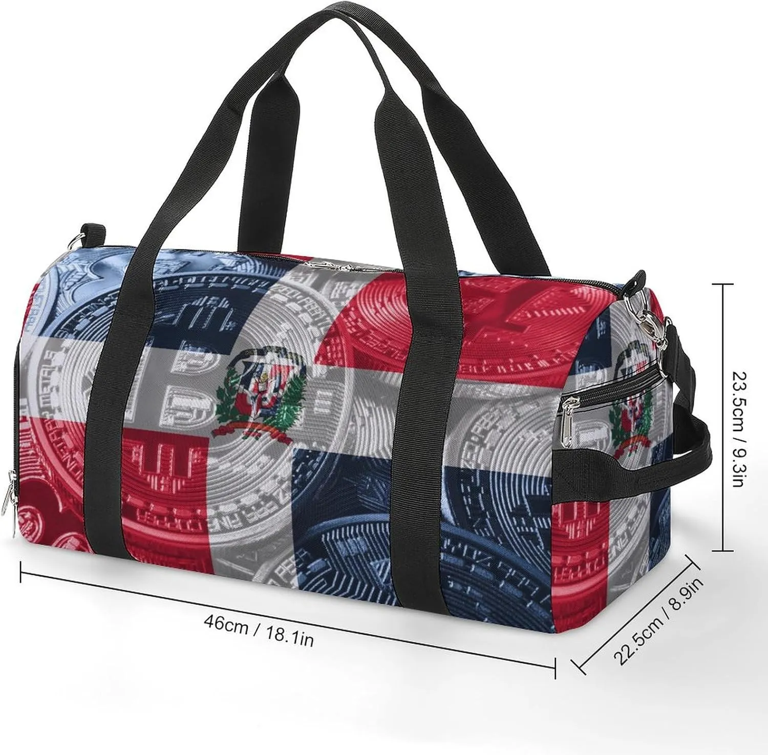 Travel Duffel with Dominican Flag Bitcoin Shoe Compartment for Gym Beach and Sports