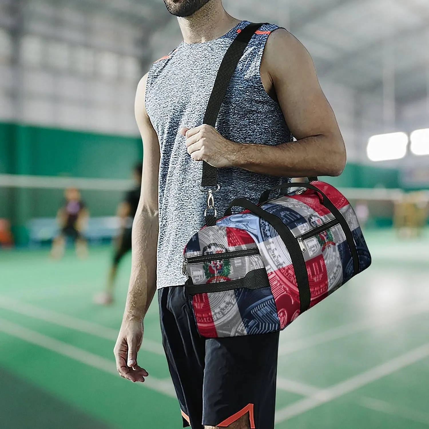 Travel Duffel with Dominican Flag Bitcoin Shoe Compartment for Gym Beach and Sports