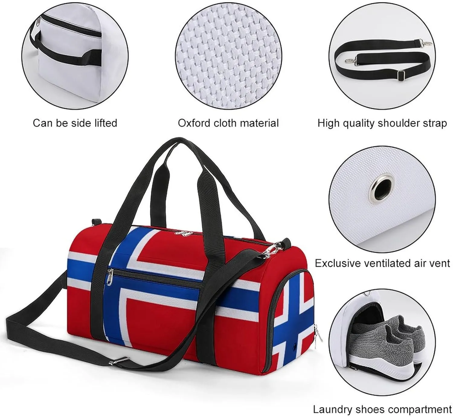 Travel Duffel with Norway Flag Shoe Compartment Gym Bag Waterproof Weekender for Yoga