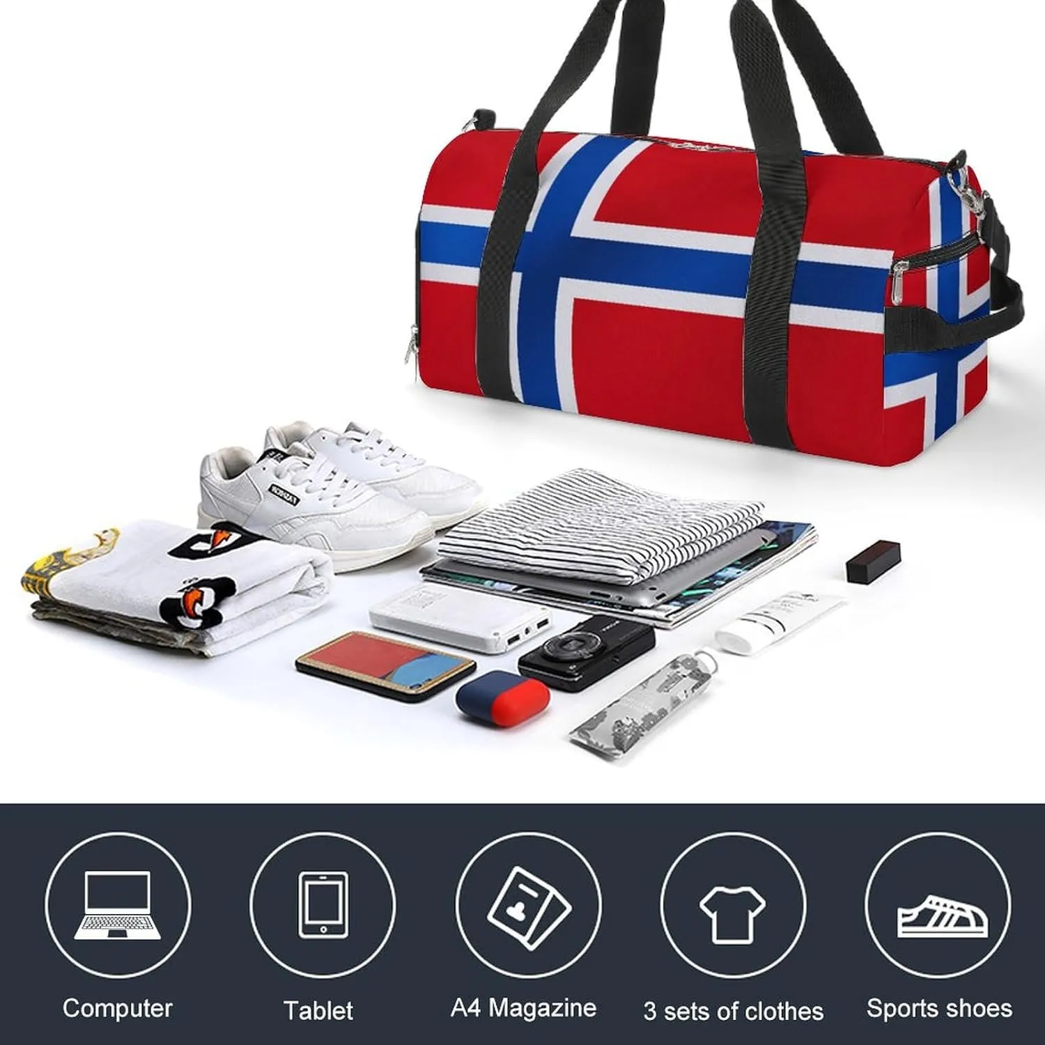 Travel Duffel with Norway Flag Shoe Compartment Gym Bag Waterproof Weekender for Yoga