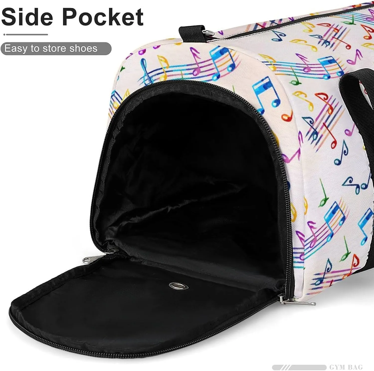 Travel Gym Bag with Musical with Staves Pattern for Men Women Shoe Compartment Weekender
