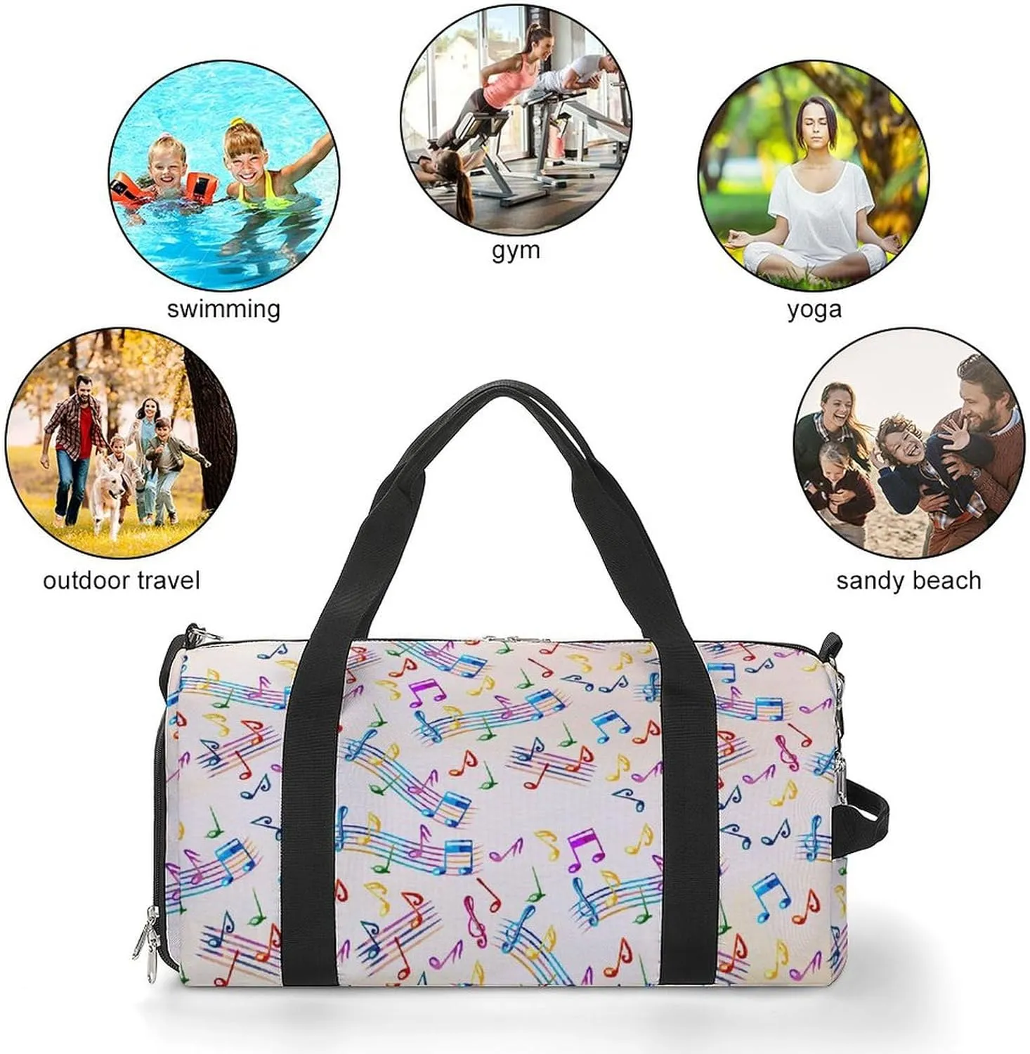 Travel Gym Bag with Musical with Staves Pattern for Men Women Shoe Compartment Weekender
