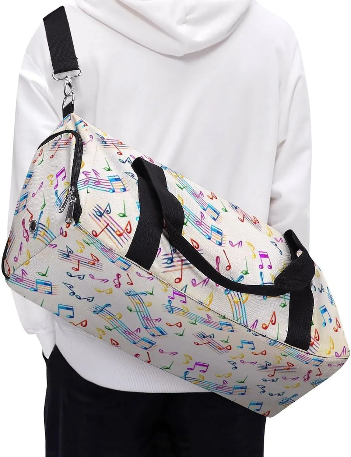 Travel Gym Bag with Musical with Staves Pattern for Men Women Shoe Compartment Weekender