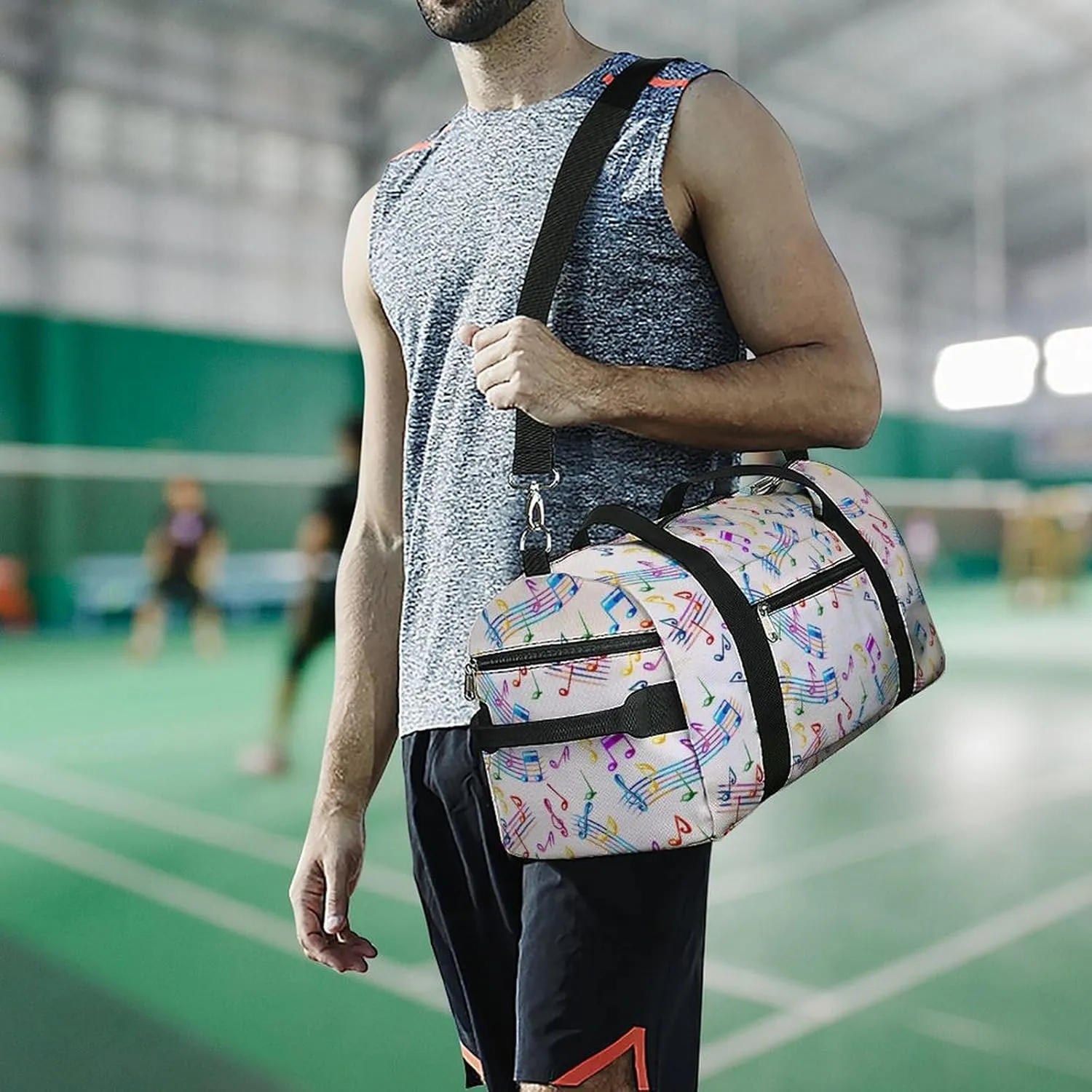 Travel Gym Bag with Musical with Staves Pattern for Men Women Shoe Compartment Weekender