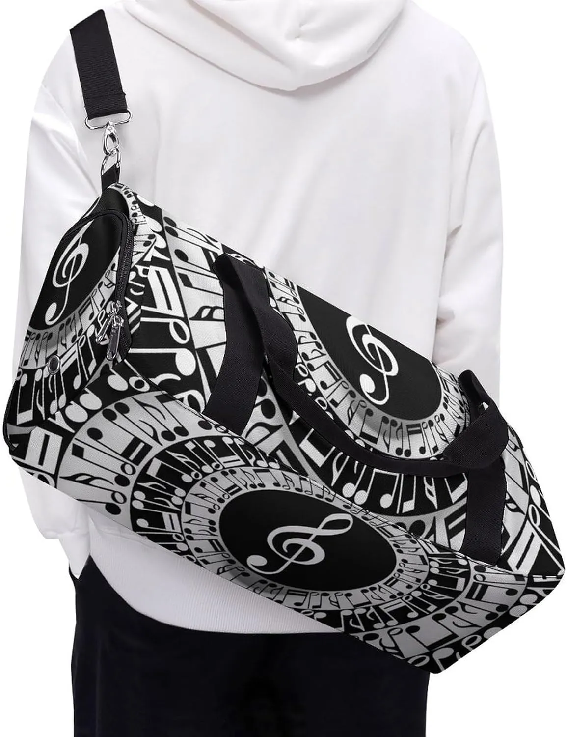 Travel Gym Bag with Treble Clef Circle Print for Men Women Shoe Compartment Weekender