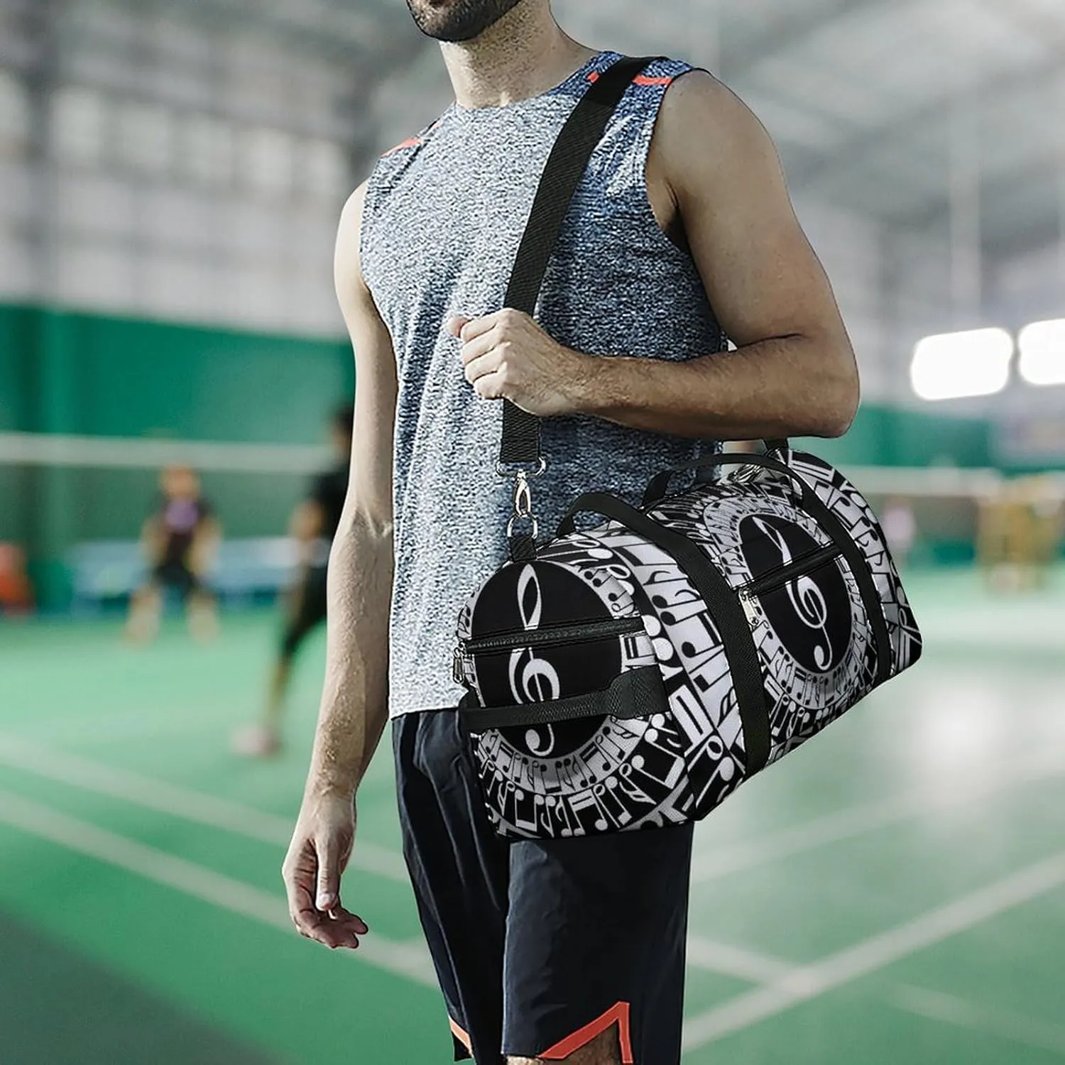 Travel Gym Bag with Treble Clef Circle Print for Men Women Shoe Compartment Weekender