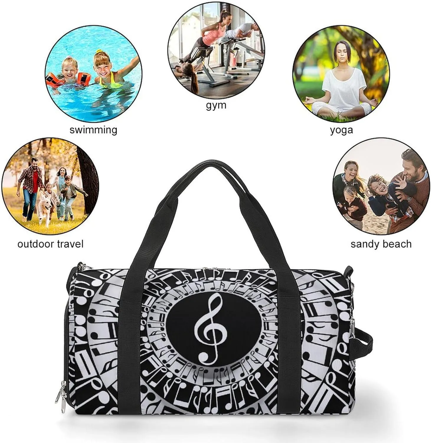 Travel Gym Bag with Treble Clef Circle Print for Men Women Shoe Compartment Weekender