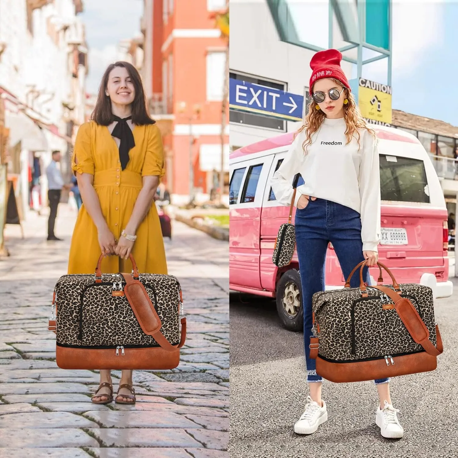 Travel Weekender Bag for Women, Overnight Bag with Shoe Compartment, Oversized Travel Duffel Bag Carry On Tote with Trolley Sleeve 21" for Weekend Travel Business Trip