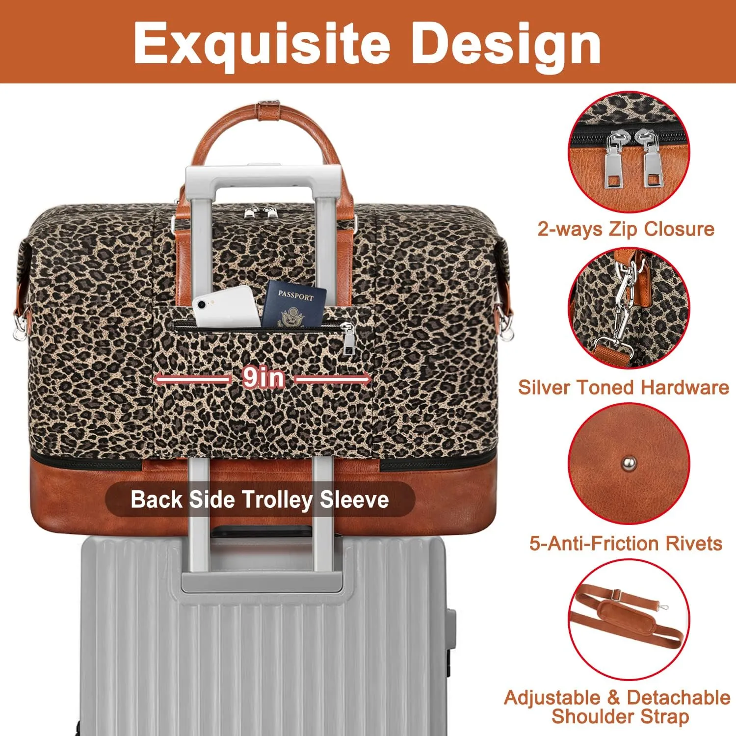 Travel Weekender Bag for Women, Overnight Bag with Shoe Compartment, Oversized Travel Duffel Bag Carry On Tote with Trolley Sleeve 21" for Weekend Travel Business Trip