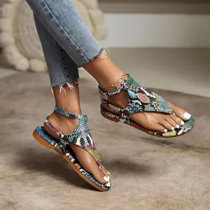 TZNBGGE Dressy Thong Flat Sandals for Women Gladiator Sandals Rivet Open Toe T-Strap Beach Sandals Comfort Ankle Buckle Vintage Flip Flops