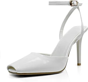 UBWDU Womens Peep Toe Heels Square Open Toe Ankle Strap Stiletto High Heel Sandals Dress Party Fashion Shoes