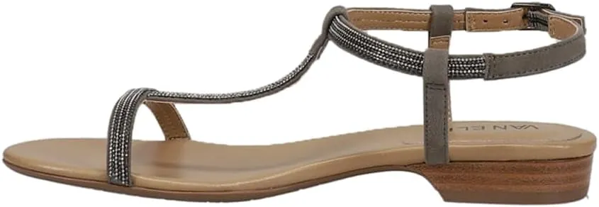VANELi Womens Brea Chain Rhinestone T-Strap Casual Sandals Casual - Grey