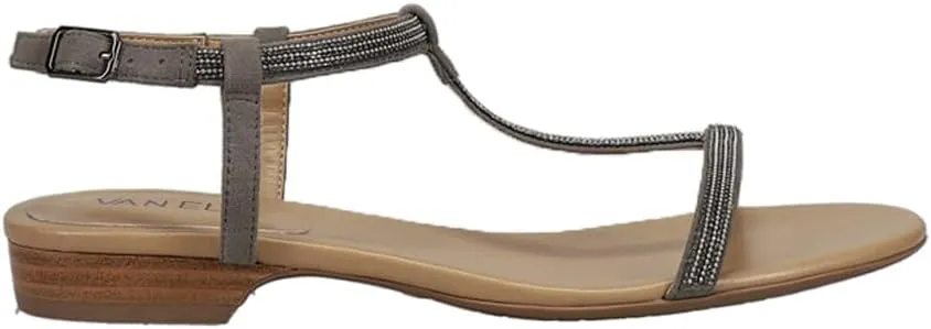 VANELi Womens Brea Chain Rhinestone T-Strap Casual Sandals Casual - Grey