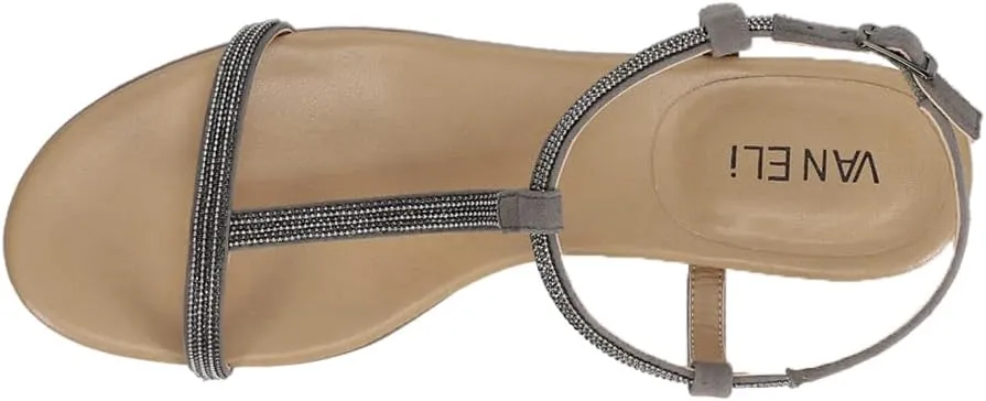 VANELi Womens Brea Chain Rhinestone T-Strap Casual Sandals Casual - Grey