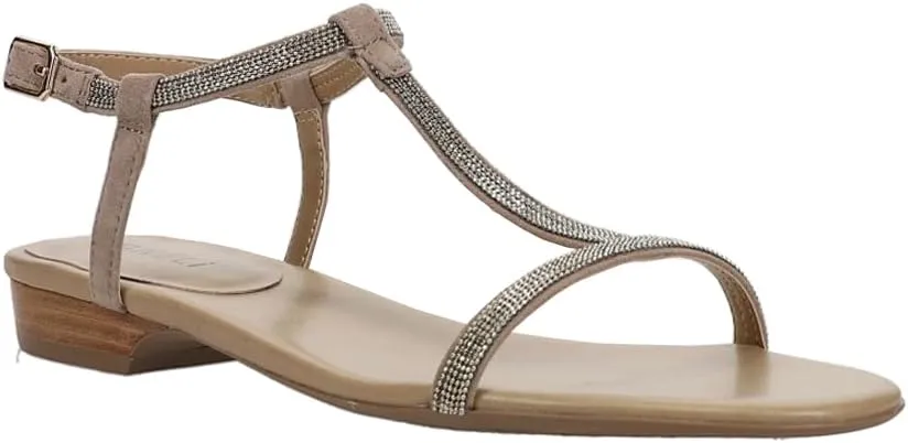 VANELi Womens Brea Chain Rhinestone T-Strap Casual Sandals Casual - Grey