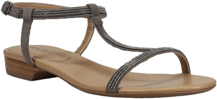 VANELi Womens Brea Chain Rhinestone T-Strap Casual Sandals Casual - Grey