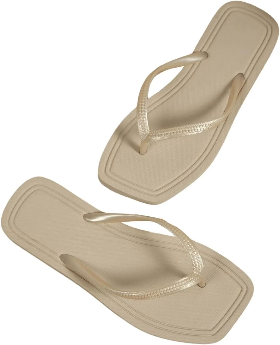 Verdusa Women's T-Strap Thong Flat Sandals Square Toe Slip On Flip Flops