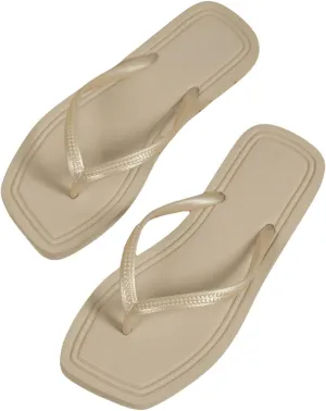 Verdusa Women's T-Strap Thong Flat Sandals Square Toe Slip On Flip Flops