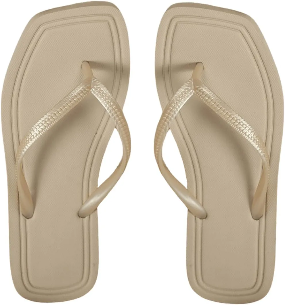 Verdusa Women's T-Strap Thong Flat Sandals Square Toe Slip On Flip Flops