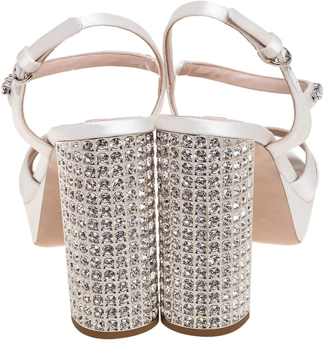 Vertundy Women's Platform Chunky Sandals Satin Crystal Sparkly High Heels Square Open Toe Ankle Strap Buckles Pumps for Wedding Party
