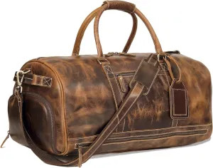 Vintage Leather Duffle Bag Leather Travel Duffel with Shoe Compartment Weekender Overnight Bag Leather Carry on Duffel Bag for Men and Women Leather Sports Duffle Gym bag for Men